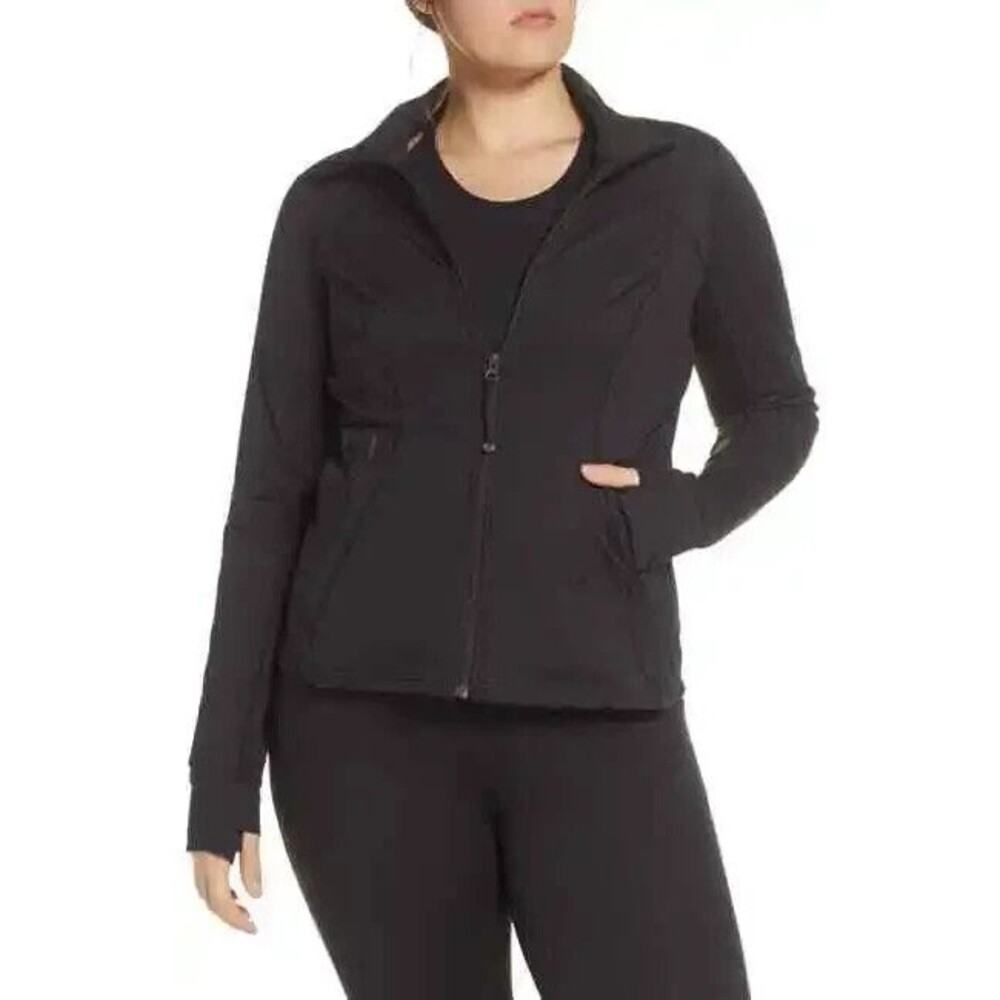 Zella Live In Performance Jacket Womens S Black Zip Up Running Coat Thumbholes